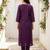 Burgundy silk blend embroidered kurta trouser dupatta set