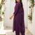 Burgundy silk blend embroidered kurta trouser dupatta set