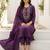 Burgundy silk blend embroidered kurta trouser dupatta set