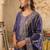 Purple silk blend embroidered kurta trouser dupatta set