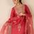 Red silk blend embroidered kurta trouser dupatta set