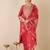 Red silk blend embroidered kurta trouser dupatta set
