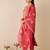 Red silk blend embroidered kurta trouser dupatta set