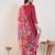 Pink viscose rayon embroidered kurta trouser dupatta set