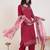 Pink viscose rayon embroidered kurta trouser dupatta set
