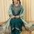 Teal viscose rayon embroidered kurta trouser dupatta set