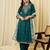 Teal viscose rayon embroidered kurta trouser dupatta set