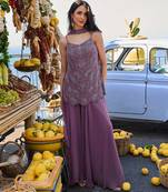 Mauve georgette beads work palazzo suit set