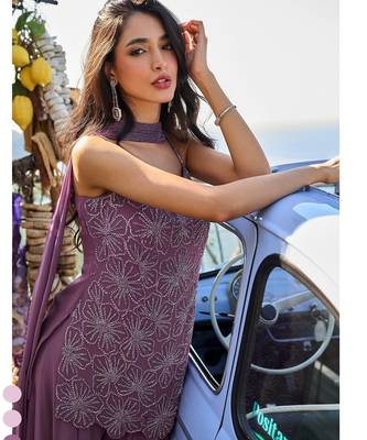 Mauve georgette beads work palazzo suit set 2