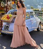 Peach georgette beads work palazzo suit set