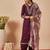 Burgundy viscose rayon embroidered kurta trouser dupatta set