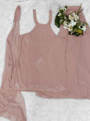 Peach georgette beads work palazzo suit set 3