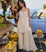 Ivory georgette beads work palazzo suit set