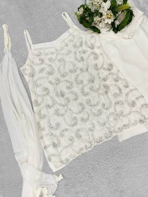Ivory georgette beads work palazzo suit set 3