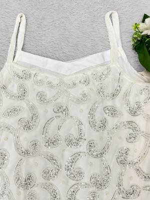Ivory georgette beads work palazzo suit set 4