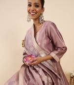 Lavender silk blend printed kurta trouser dupatta set