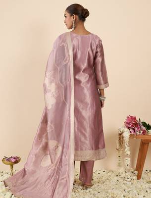 Lavender silk blend printed kurta trouser dupatta set 2