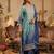Sea green silk blend embroidered kurta trouser dupatta set