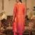 Orange silk blend embroidered kurta trouser dupatta set
