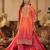 Orange silk blend embroidered kurta trouser dupatta set