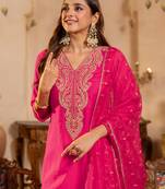 Pink liva embroidered kurta trouser dupatta set