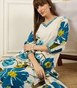 White pure cotton printed kurta trouser dupatta set