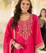 Pink organza embroidered kurta trouser dupatta set