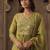 Green silk blend embroidered kurta trouser dupatta set