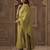 Green silk blend embroidered kurta trouser dupatta set