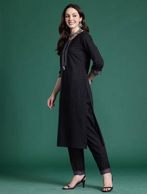 Black pure cotton printed kurta trouser dupatta set 3