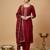 Maroon silk blend embroidered kurta trouser dupatta set