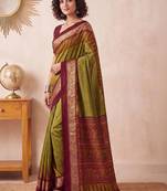 Olive ethnic motifs zari silk blend designer saree