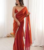rust satin saree with blouse