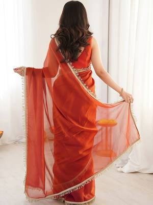 rust satin saree with blouse 2