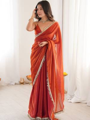 rust satin saree with blouse 3