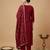 Maroon silk blend embroidered kurta trouser dupatta set