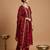 Maroon silk blend embroidered kurta trouser dupatta set