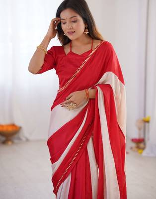 red embellished striped chiffon designer saree 4