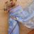 blue floral beads and stones organza saree