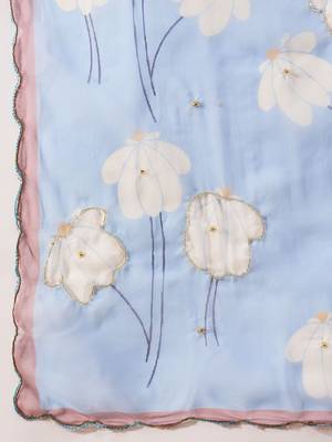 blue floral beads and stones organza saree 2