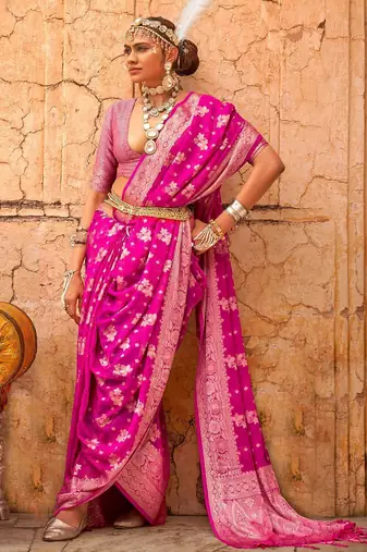 pink ethnic motifs zari banarasi saree