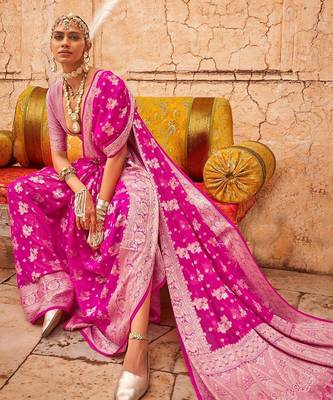pink ethnic motifs zari banarasi saree 2