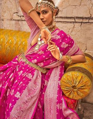 pink ethnic motifs zari banarasi saree 3