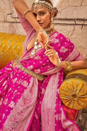 pink ethnic motifs zari banarasi saree
