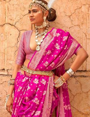 pink ethnic motifs zari banarasi saree 4
