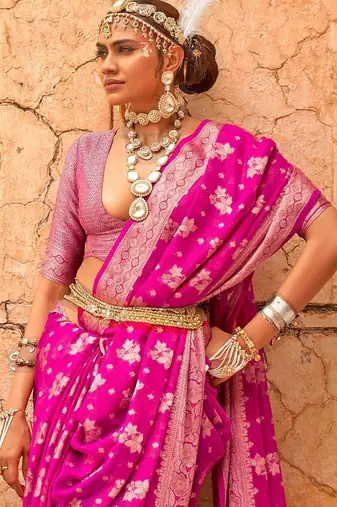 pink ethnic motifs zari banarasi saree