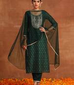 Green chanderi silk embroidered kurta trouser dupatta set