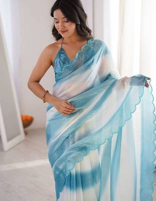 multicolor light blue satin ethnic solid party wear matching blouse sarees 2