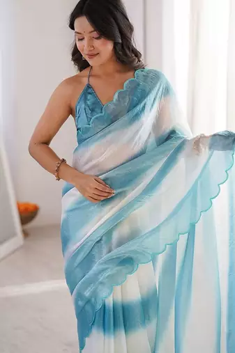 multicolor light blue satin ethnic solid party wear matching blouse sarees