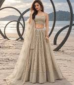 OFF WHITE NET THREAD WITH ZARI AND SEQUINCE WORK FESTIVE LEHENGA CHOLI SET FOR WOMEN'S